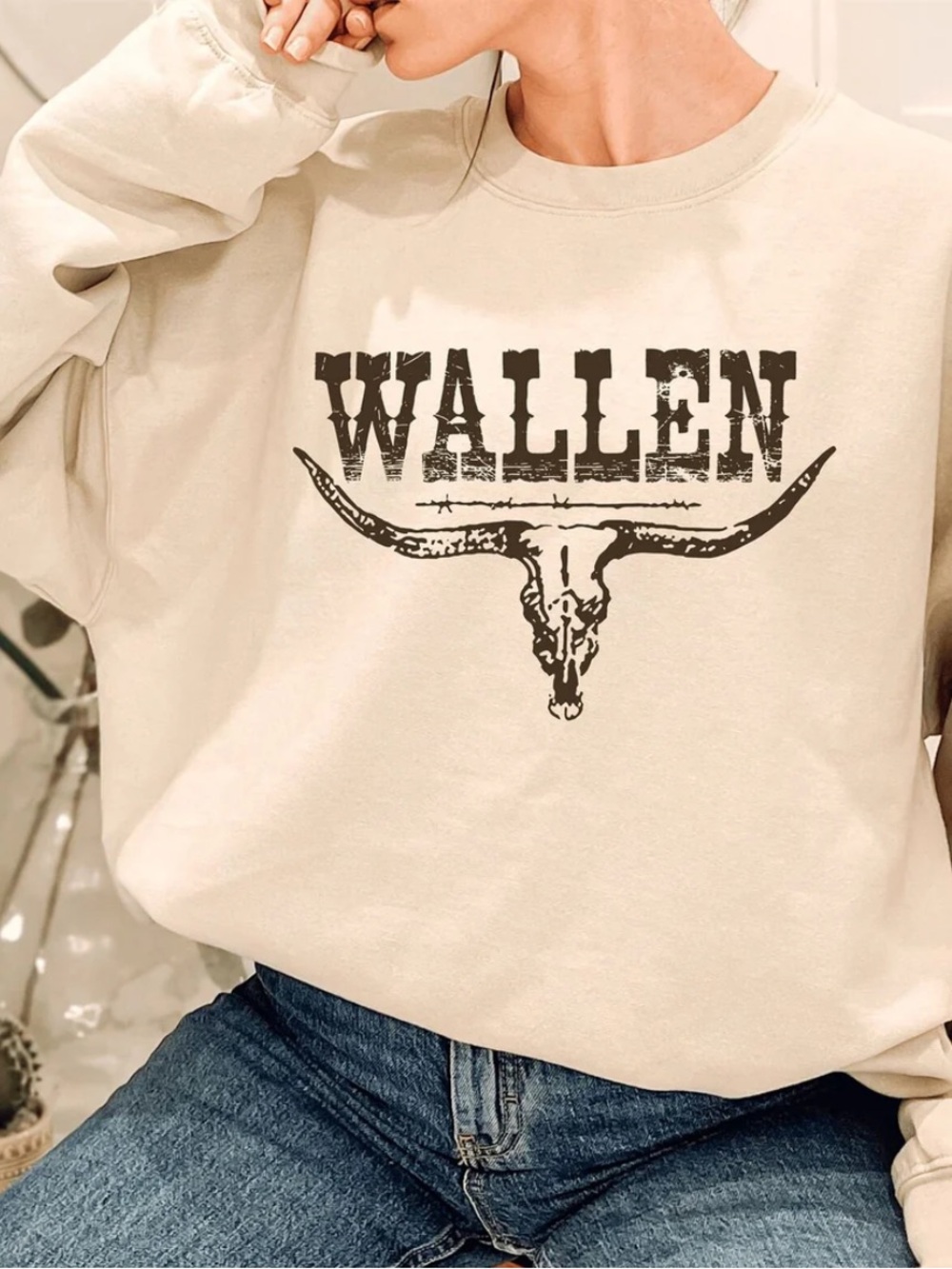 Wildflowers & Dixie Morgan Wallen Collage Sweatshirt Cream Size Medium Unisex